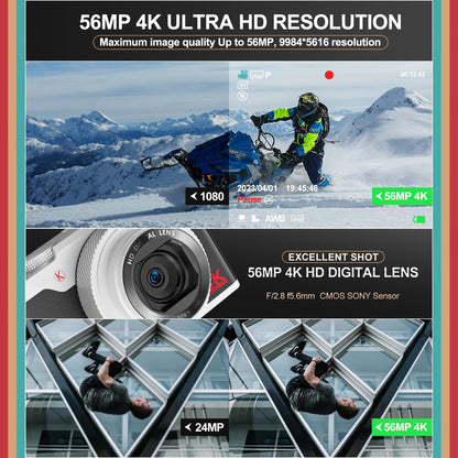 - Digital Camera | 56MP Cameras for Photography | 4K Vlogging Camera for YouTube | 180°Flip Screen Digital Point and Shoot Camera with 16X Zoom -