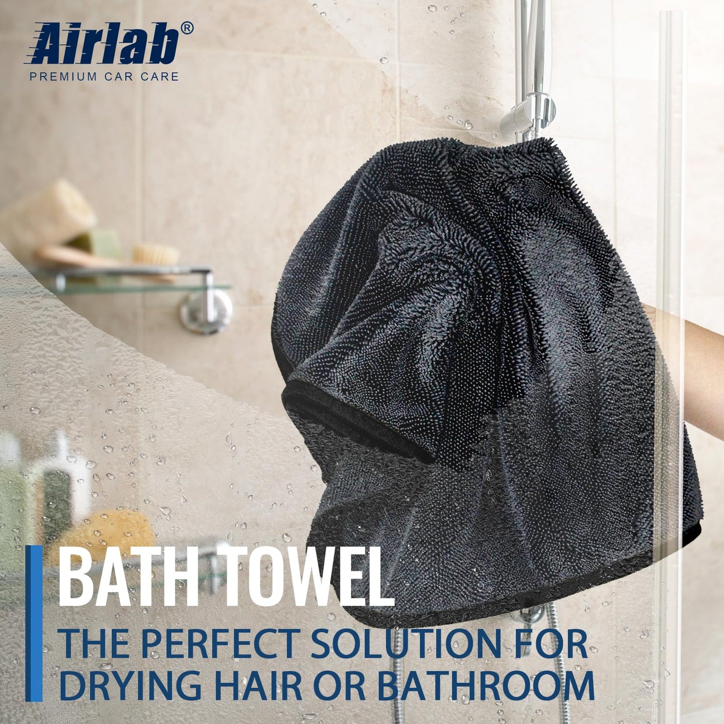 Airlab Microfibre Cloth Extra Large and Thick XXL 90x60cm, Microfibre Car Cleaning Cloths 650GSM, Super Absorbent Car Drying Towel for Car Detailing, Polishing, Cleaning, Wash, Black 24" x 35"