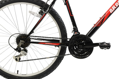 Arden Mountaineer 26" Wheel Front Suspension 16" Frame 21 Speed Mens Mountain Bike Black Red