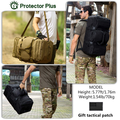 - Protector Plus Tactical Travel Backpack | 60L | Military MOLLE Duffel Bag | Brown -