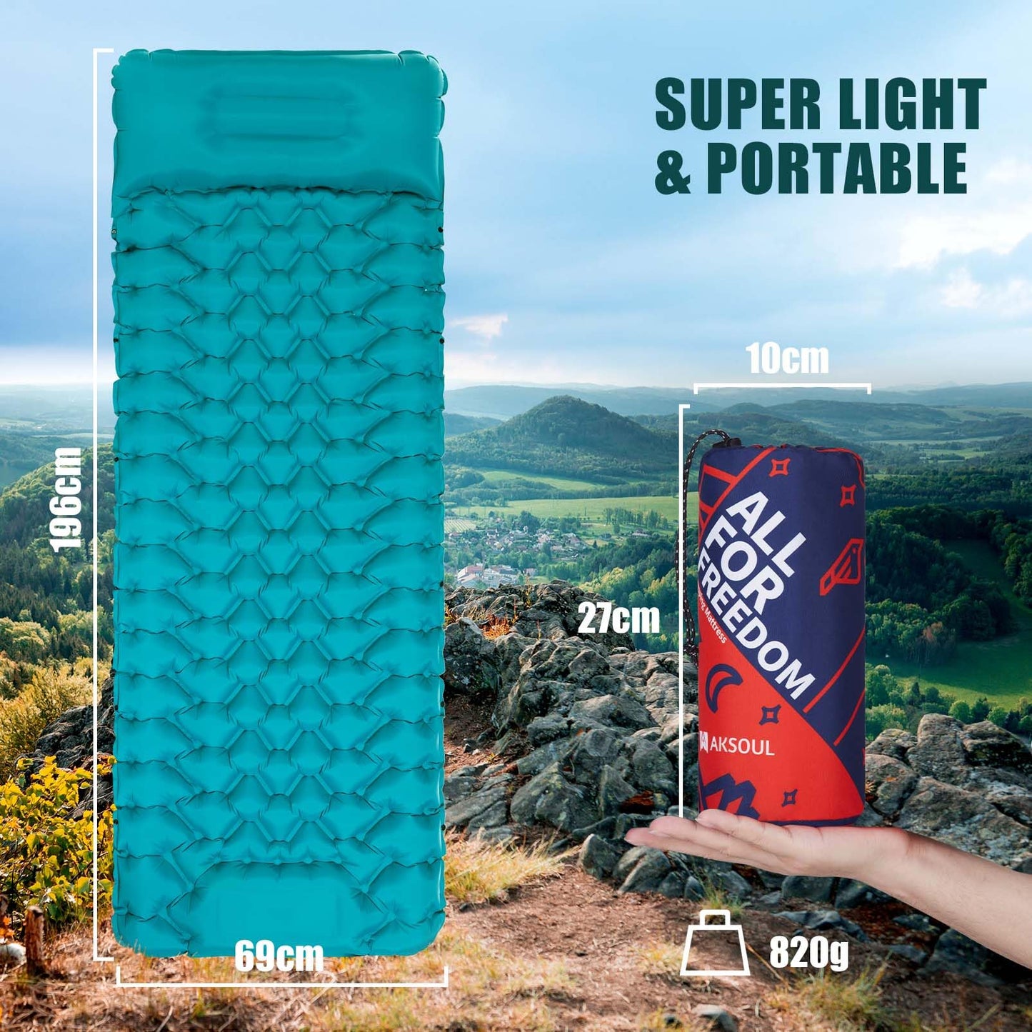 Camping Sleeping Self Inflating Mat: 10cm Thick Lightweight Single Camp Air Bed & Connectable Double Camping Pads & Compact Inflatable Roll Camping Mattress for Outdoor Hiking Backpacking
