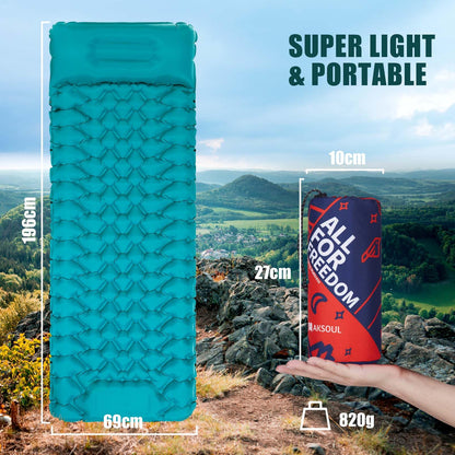 Camping Sleeping Self Inflating Mat: 10cm Thick Lightweight Single Camp Air Bed & Connectable Double Camping Pads & Compact Inflatable Roll Camping Mattress for Outdoor Hiking Backpacking
