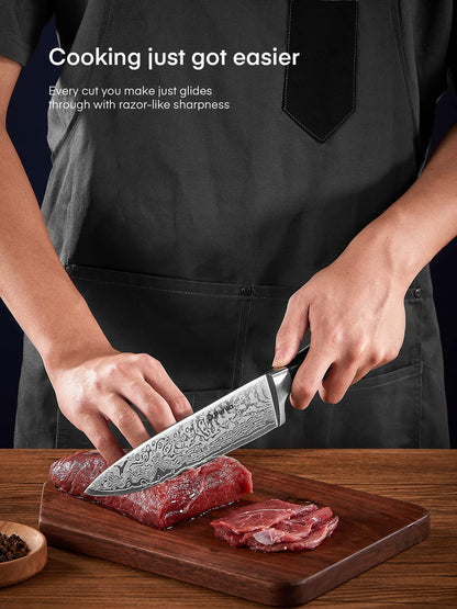 D.Perlla Knife Set, 14 Pieces Kitchen Knives Set with Self Sharpening Wooden Block, German Stainless Steel Knife Block Set with Steak Knives, Black