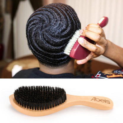 Abeis Wave Brush With Long Handle - 100% Soft Boar Bristle Men's Wave Hair Brush - Beech Wood Wave Brush For Men 360 (Wood L)