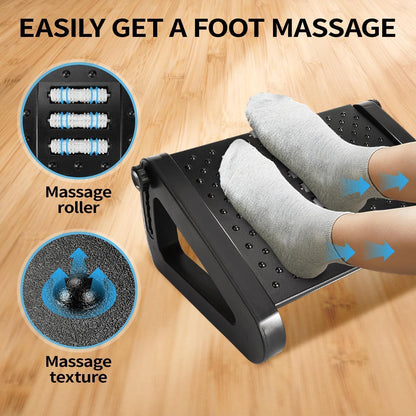 AMUSPK Office Foot Rest, Adjustable Height Footrest Under Desk, Ergonomic Foot Stool with Large Roller Massager for Office, Pressure Relief, Straightening The Hunchback, Father's Day Gifts