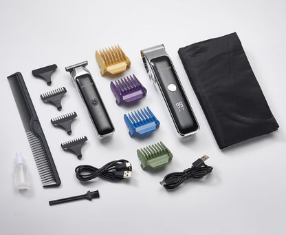 BarberBoss Portable Beard Trimmer Men, Professional Facial Groomer, Men’s Hair Clippers, Self-Sharpening Ceramic Blade, Precision Dial, USB Charging, Red/Green & LED Indicator, QR-2682