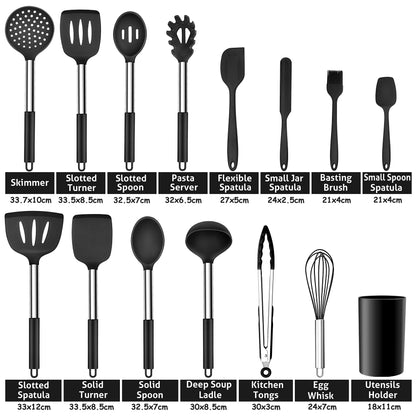 - Kitchen Utensils Set | Herogo 15 Pcs Silicone Cooking Utensils with Holder | Non Stick & Heat Resistant Cooking Tools -