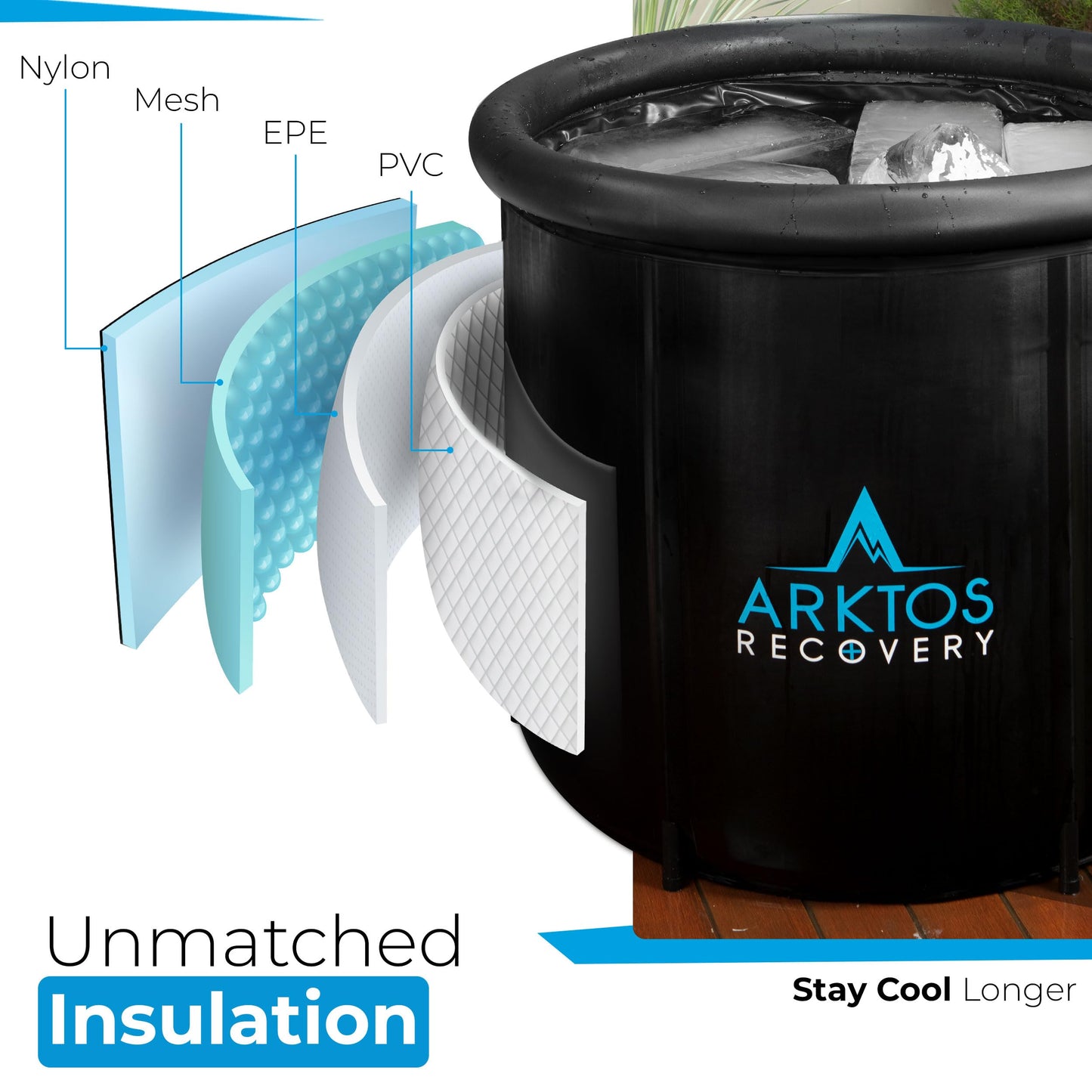 Artkos Ice Bath - Ice Bath Thermometer - Cold Water Therapy Tub with a Fantastic Capacity of 370L -Cold Plunge Tub with Three Ice Pack Insertion Pockets for Consistent Cooling - Ice Bath Outdoor