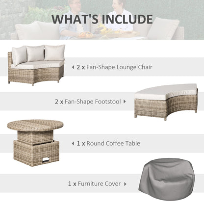 - Outsunny 5 Pieces | Outdoor PE Rattan | Round Garden Daybed with Cushions -