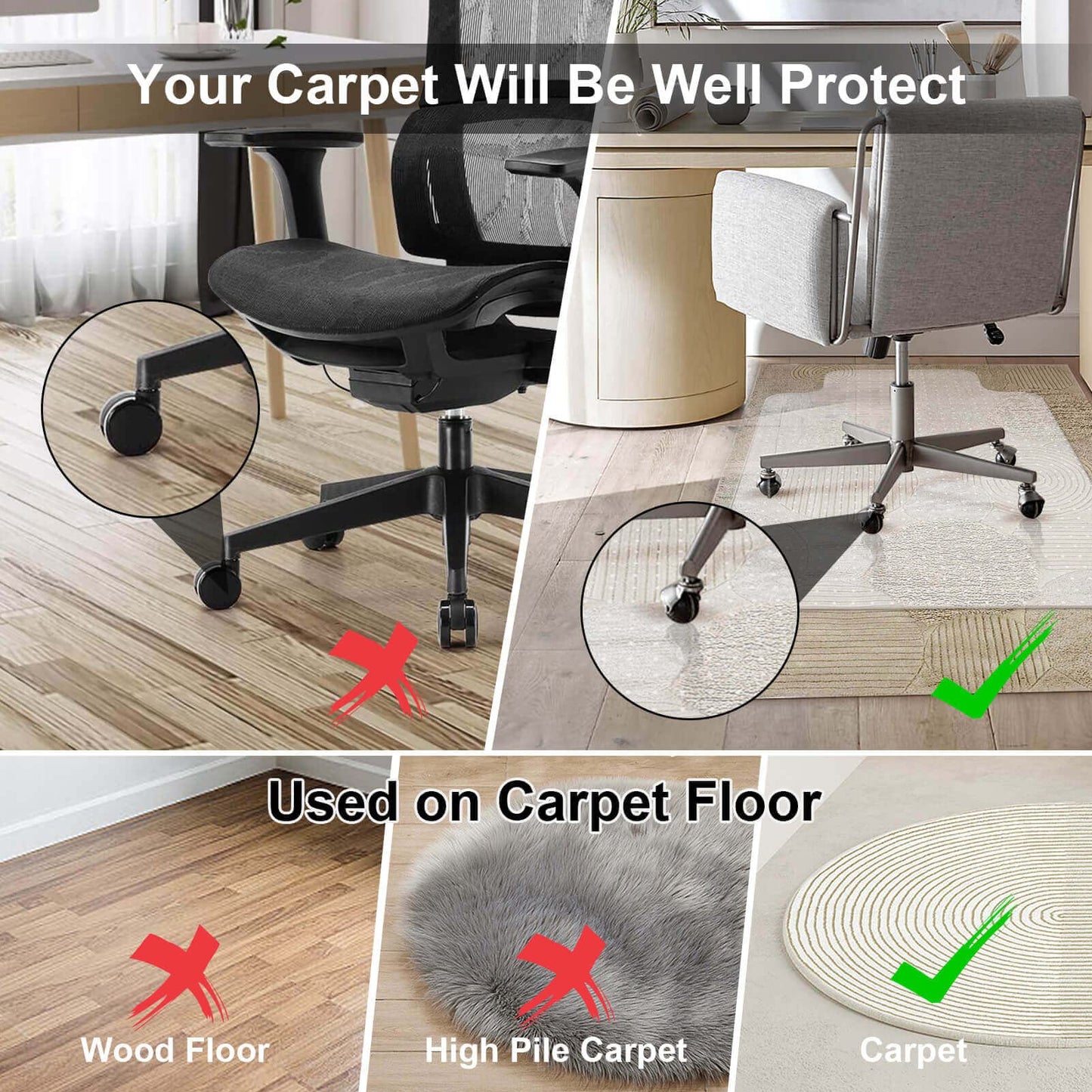 - Trintion Office Chair Mat for Carpeted Floor | 90x120cm PVC Floor Mat Non-Slip Pointed Waterproof Plastic Chair Mat Carpet Protector for Low, Standard and Medium Pile Carpets (Pointed T-shape)