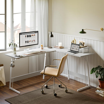 CubiCubi L Shaped Gaming Desk Computer Office Desk, 120 cm Corner Desk with Large Monitor Stand for Home Office Study Writing Workstation, White