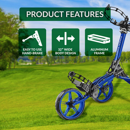 CaddyTek CaddyLite Compact Semi-Auto Folding and Unfolding Golf Push Cart, Blue, One Size