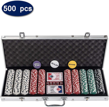 - Display4top Texas Holdem Poker Chips Set | Aluminum Case | 2 Decks of Cards, Dealer, Small Blind, Big Blind Buttons and 5 Dice (500pcs) -