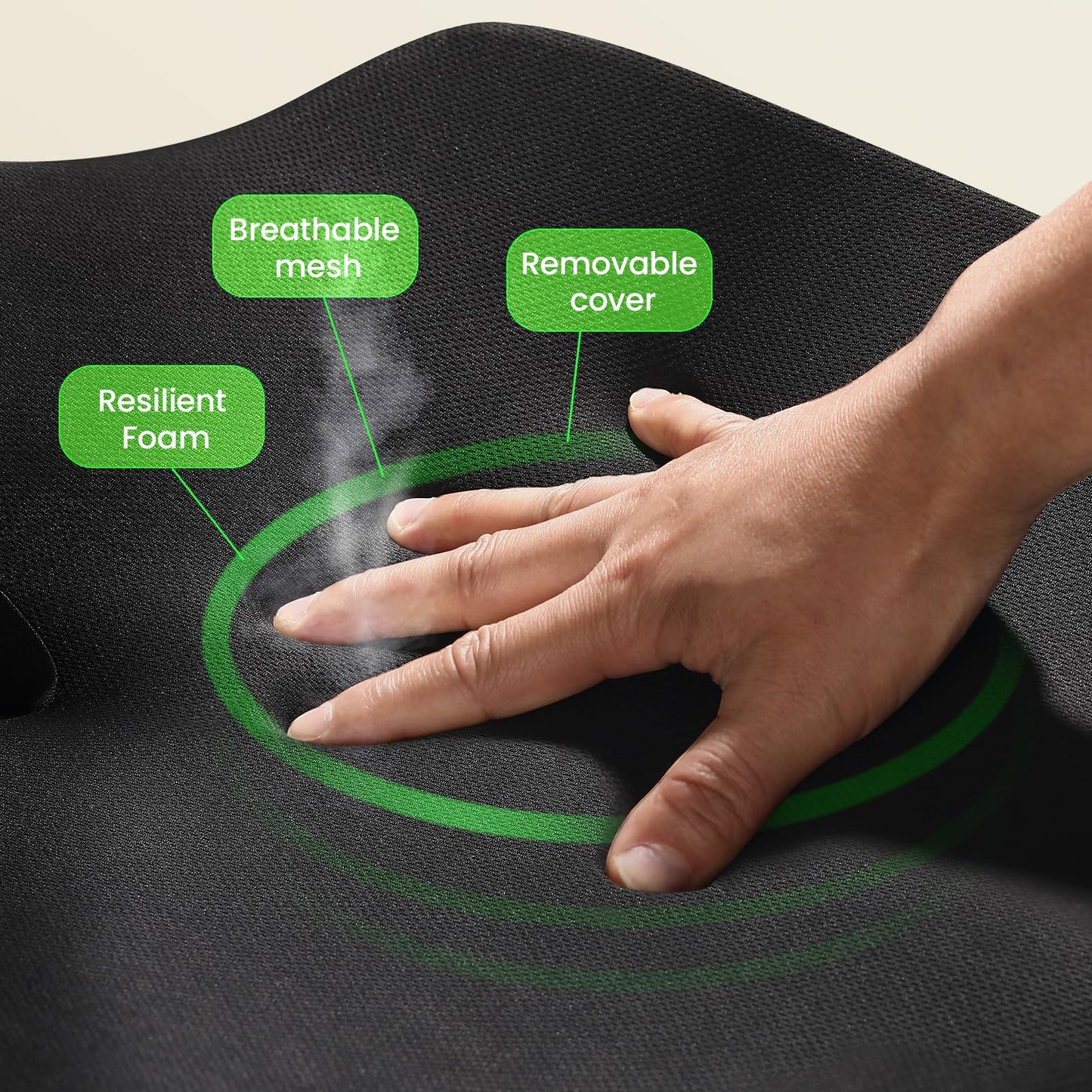 Benazcap Large Seat Cushion for Office Chair Memory Foam Coccyx Pain Relief Cushion Pillow for Office Desk, Car Seat, Wheelchair, Sciatica