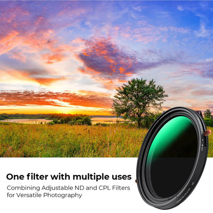 - K&F Concept 52mm Versatile ND2-32 & CPL Filter | Variable ND Polarizing | 24-layer Coating | Waterproof 5 stop ND Polarizer Optical Glass -