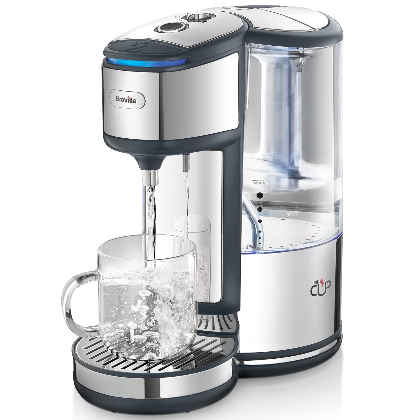 Breville BRITA HotCup Hot Water Dispenser, Integrated Water Filter, 1.8L with 3kW Fast Boil & Variable Dispense, Energy-efficient use, Stainless Steel [VKJ367], Silver/Black
