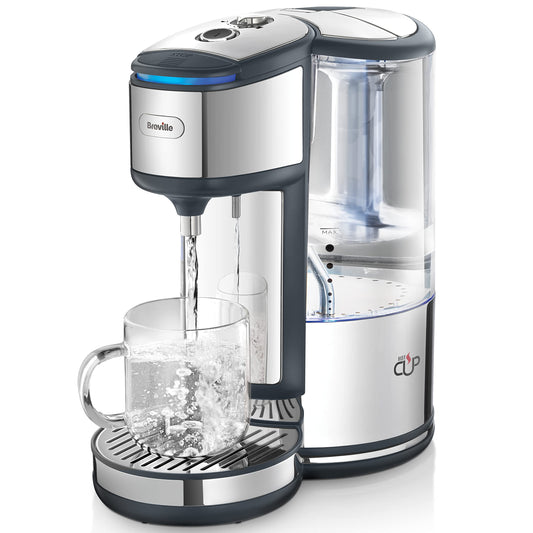 Breville BRITA HotCup Hot Water Dispenser, Integrated Water Filter, 1.8L with 3kW Fast Boil & Variable Dispense, Energy-efficient use, Stainless Steel [VKJ367], Silver/Black