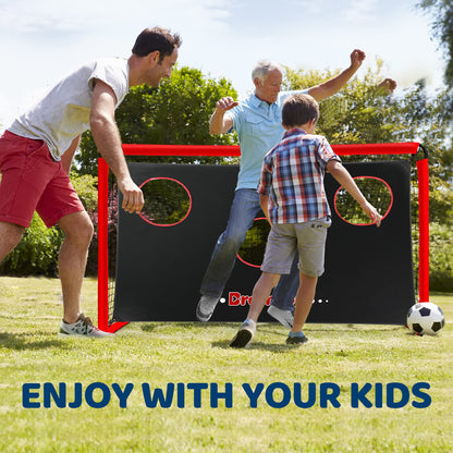 BremToy 2 in 1 Football Goal 6ft x 4ft, Football Goals for the Garden with Target Goal Net, Waterproof Oxford Cloth Football Goal for Kids, 4 U-Shaped Steel Stakes, Portable Bag