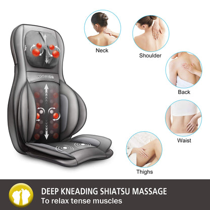 COMFIER Shiatsu Back Massager with Heat -Deep Tissue Kneading Massage Chair, Massage Chair Pad for Full Back, Chair Massager for Home or Office Chair use (dark grey), Gifts for Women,Men