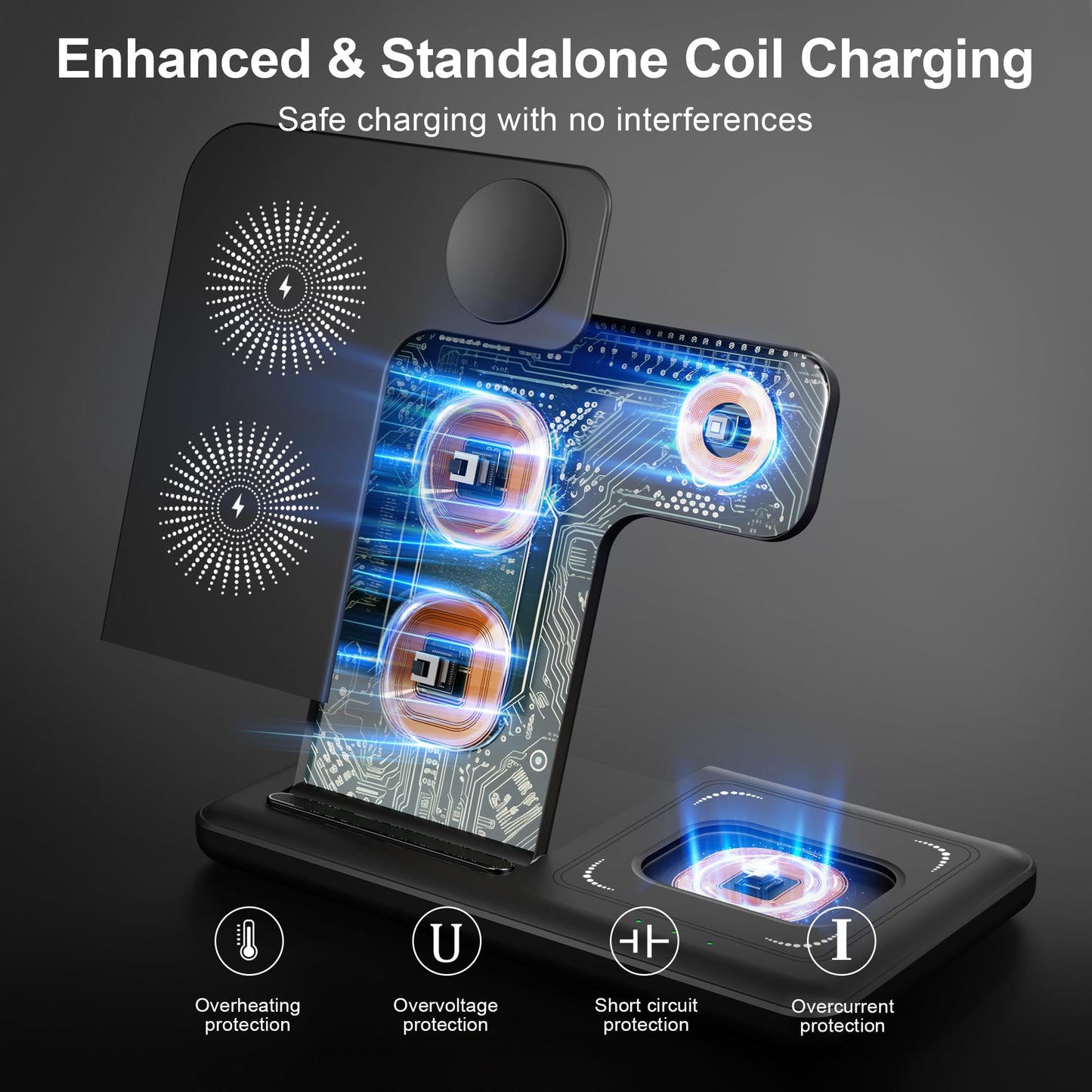 - Wireless Charger, 3 in 1 Charging Station, 15W Qi Fast Foldable Magnetic Stand Dock
