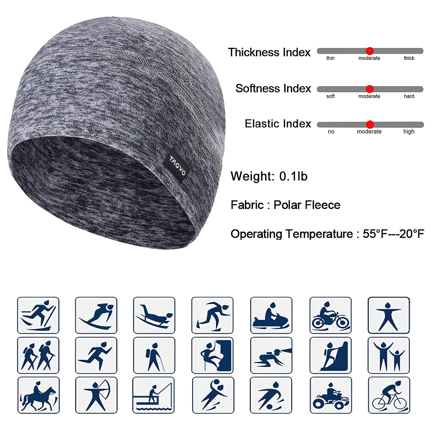 - TAGVO 2 Packs | Winter Thermal Fleece Running Hat | Beanie Cap Headwear -