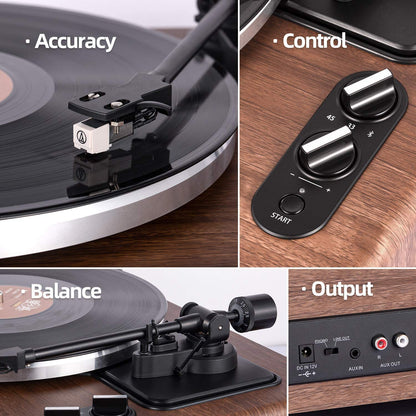 - 1 BY ONE High Fidelity Belt Drive Bluetooth Turntable with Built-in Speakers, Vinyl Record Player