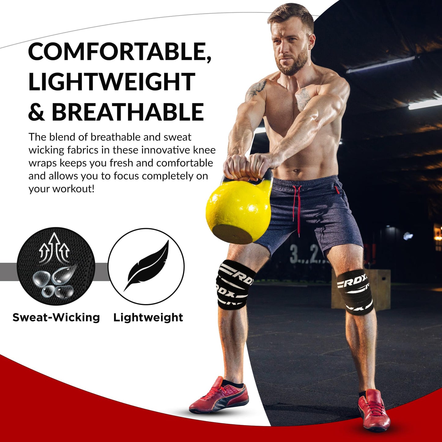 - RDX Knee Wraps Pair Weightlifting | IPL USPA Approved | 78” Elasticated Straps for Gym Workout -