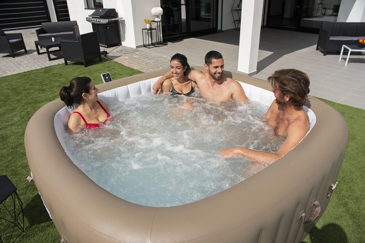 - Lay-Z-Spa Palma Luxury Hot Tub | 8 HydroJet Pro Massage System | Inflatable Spa | LED Lights | Built-In Seats | Foot Massager | Freeze Shield Technology | 5-7 Person -