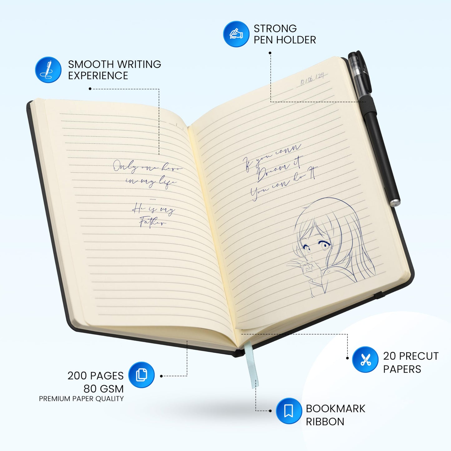 - Tasalas A5 Notebook and Pen | 200 Lined Pages Journal Notepad -
