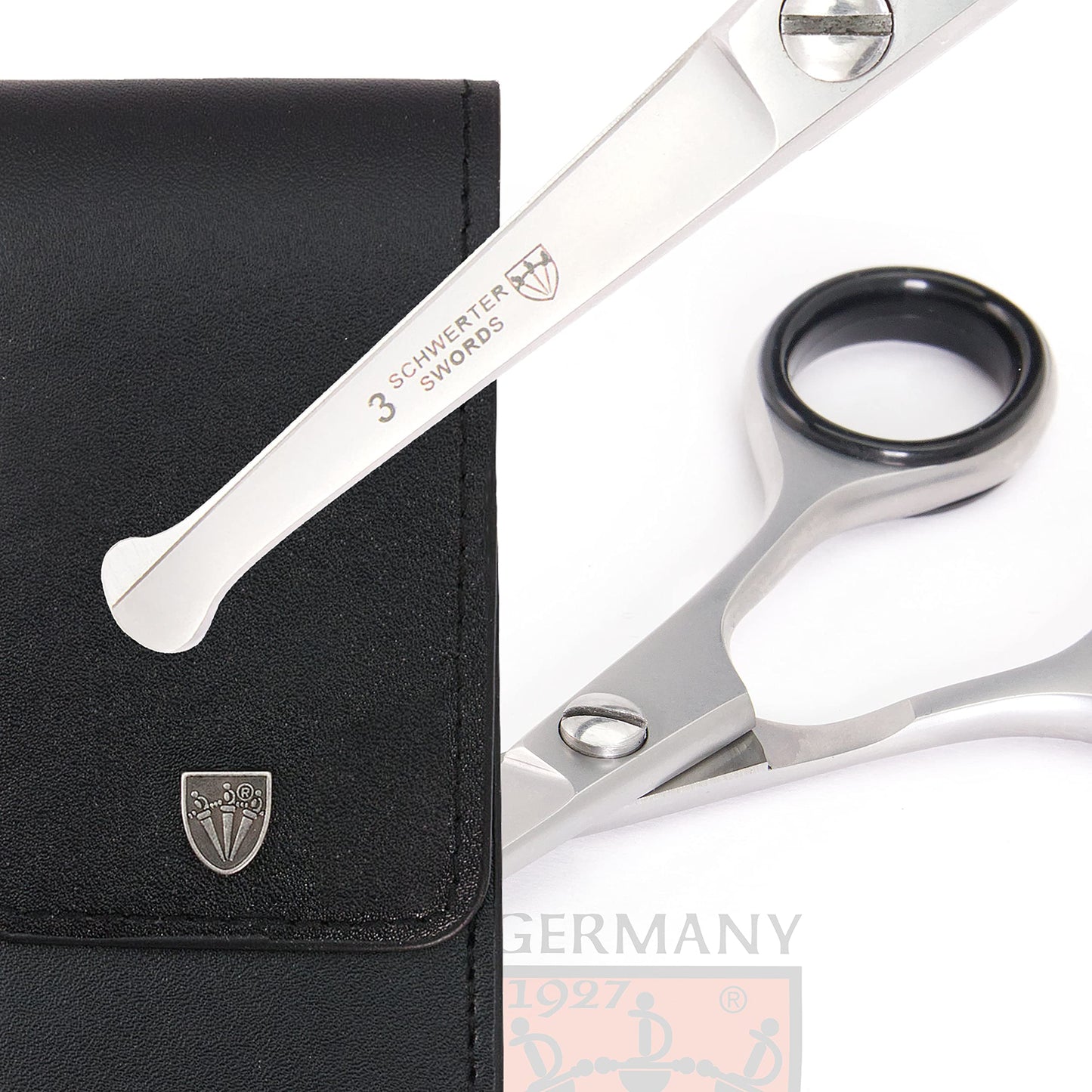 3 Swords Germany – Professional Nostril Nose and Ear Hair Scissors, Stainless Steel, Straight Rounded Blade with Black case