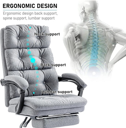 Blisswood Executive Office Chair With Footrest & Lumbar Support Ergonomic Recliner Computer Desk Chair Adjustable Back Rest Heavy Duty 360° Swivel Gaming Chair (Dark Grey)