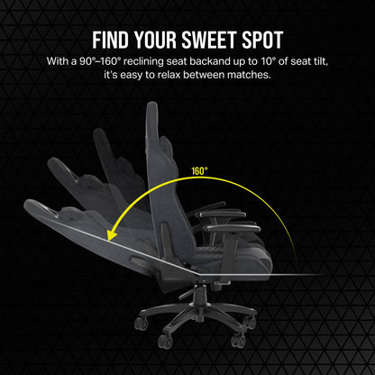 Corsair TC100 RELAXED Gaming Chair - Fabric - Racing-Inspired Design - Lumbar Pillow - Detachable Memory Foam Neck Pillow - Adjustable Seat Height - Adjustable Armrests - Grey & Black