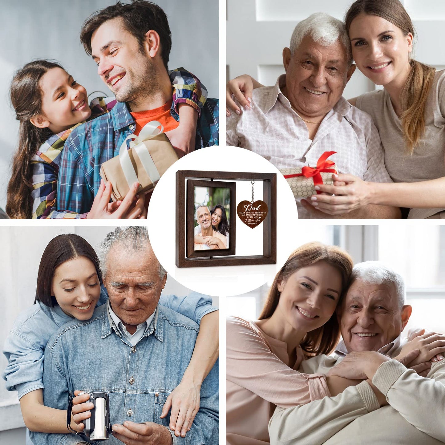 Dad Birthday Gifts - 4x6 Rotating Picture Frame, Photo Frame Gifts for Dad from Daughter, Dad Birthday Gifts Presents from Son, Christmas Father's Day Thanksgiving Gifts for Dad Daddy Father