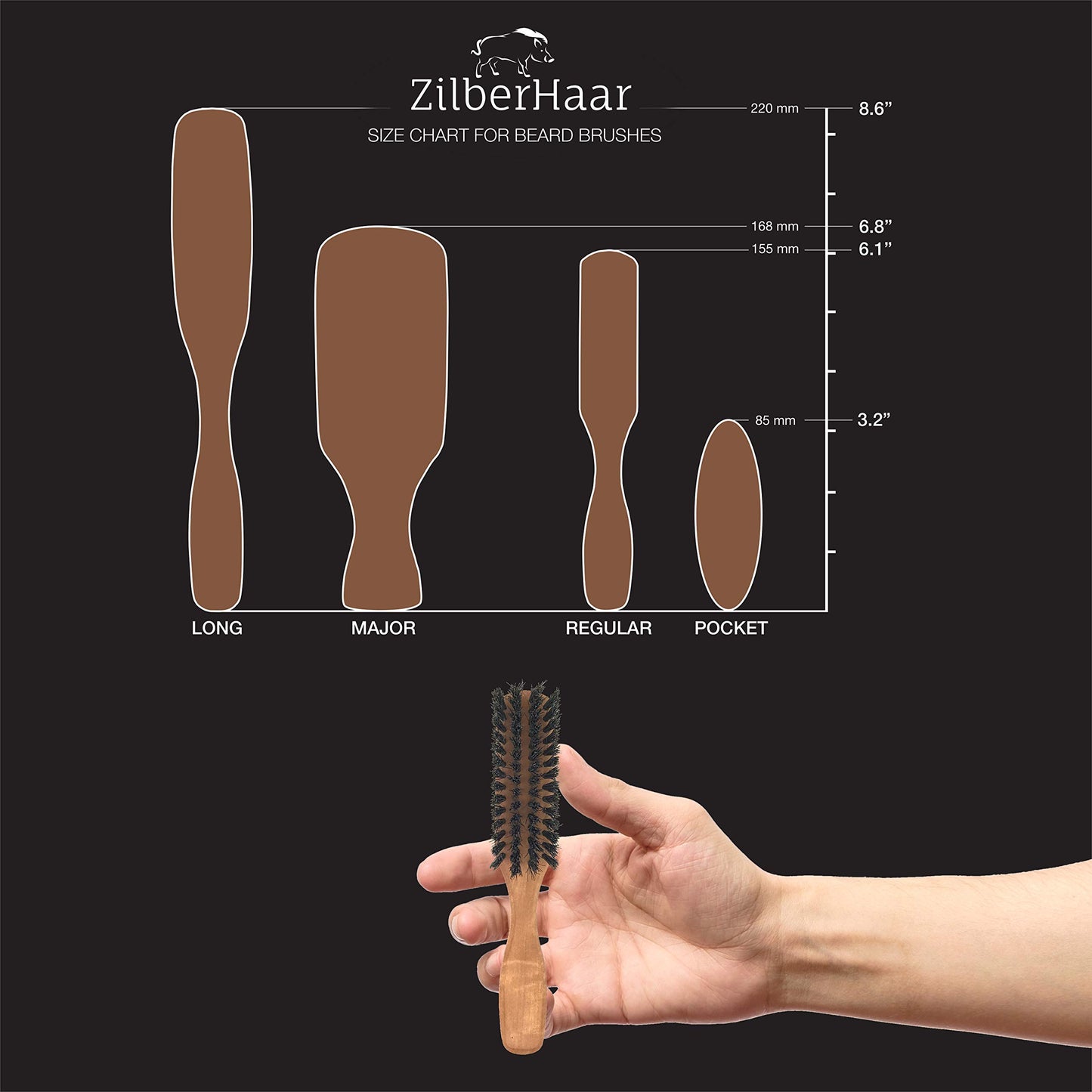 Beard Brush by ZilberHaar - Stiff Beard Brush for Men, Boar Bristle Hair Brush - Straightens & Promotes Beard Growth, Works with Natural Beard Oil & Beard Styling Balm to Soften Beard – 15cm long