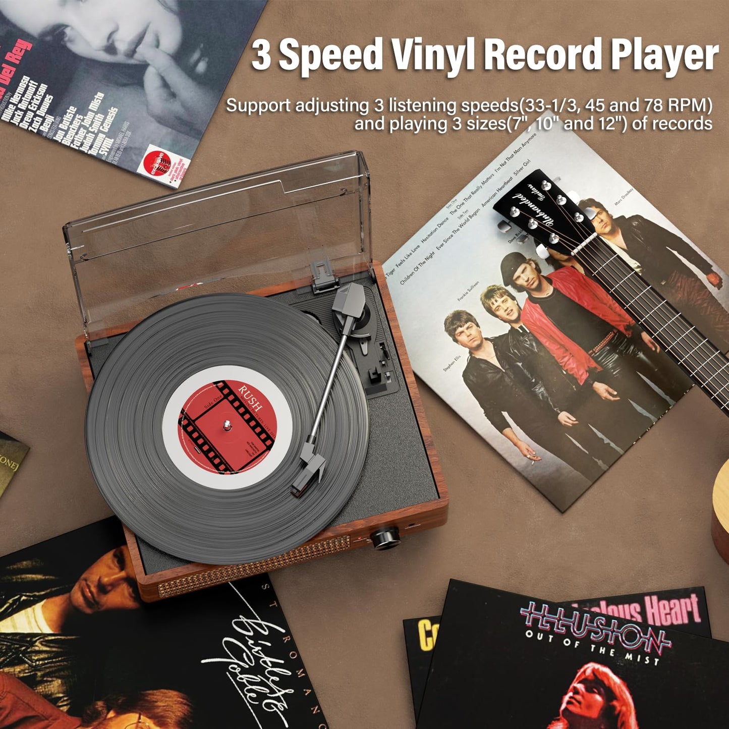 - Mersoco Bluetooth Record Player Belt-Driven 3-Speed Turntable -