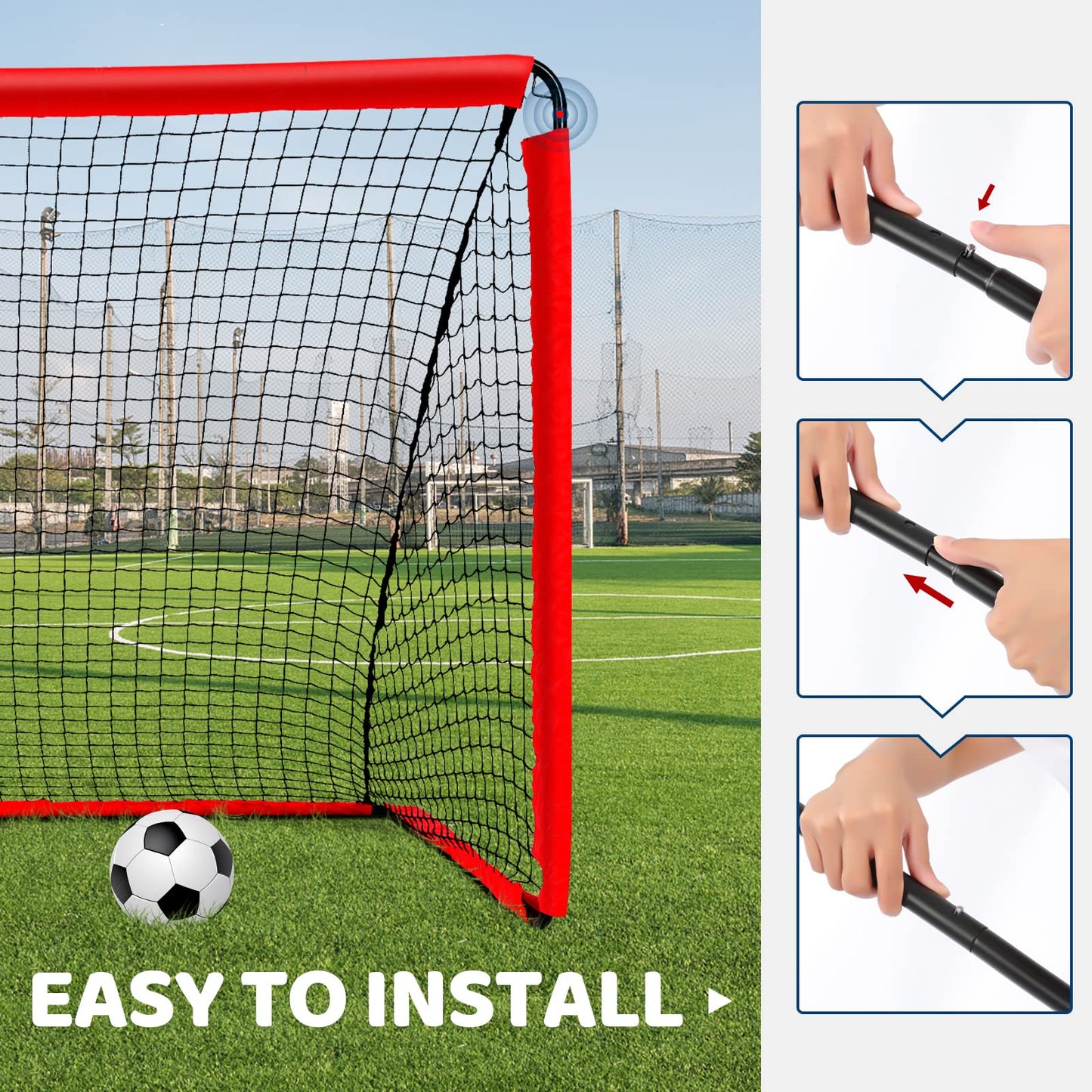 BremToy 2 in 1 Football Goal 6ft x 4ft, Football Goals for the Garden with Target Goal Net, Waterproof Oxford Cloth Football Goal for Kids, 4 U-Shaped Steel Stakes, Portable Bag