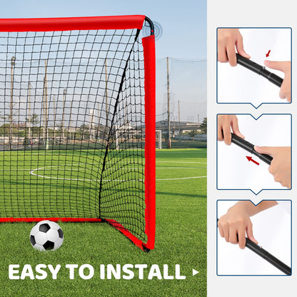 BremToy 2 in 1 Football Goal 6ft x 4ft, Football Goals for the Garden with Target Goal Net, Waterproof Oxford Cloth Football Goal for Kids, 4 U-Shaped Steel Stakes, Portable Bag