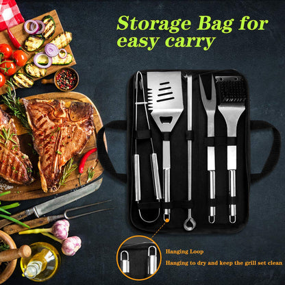 10PCS BBQ Grill Tool Set, GQC Stainless Steel Barbecue Grilling Utensils Kit with Carry Bag, Spatula, Tongs and Fork BBQ Tool Accessories for BBQ Cooking Outdoor Camping