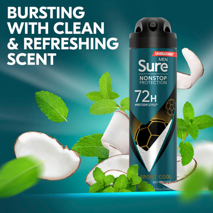 - Sure Men | Sport Cool Nonstop Protection Anti-perspirant - Deodorant | 150 ml -