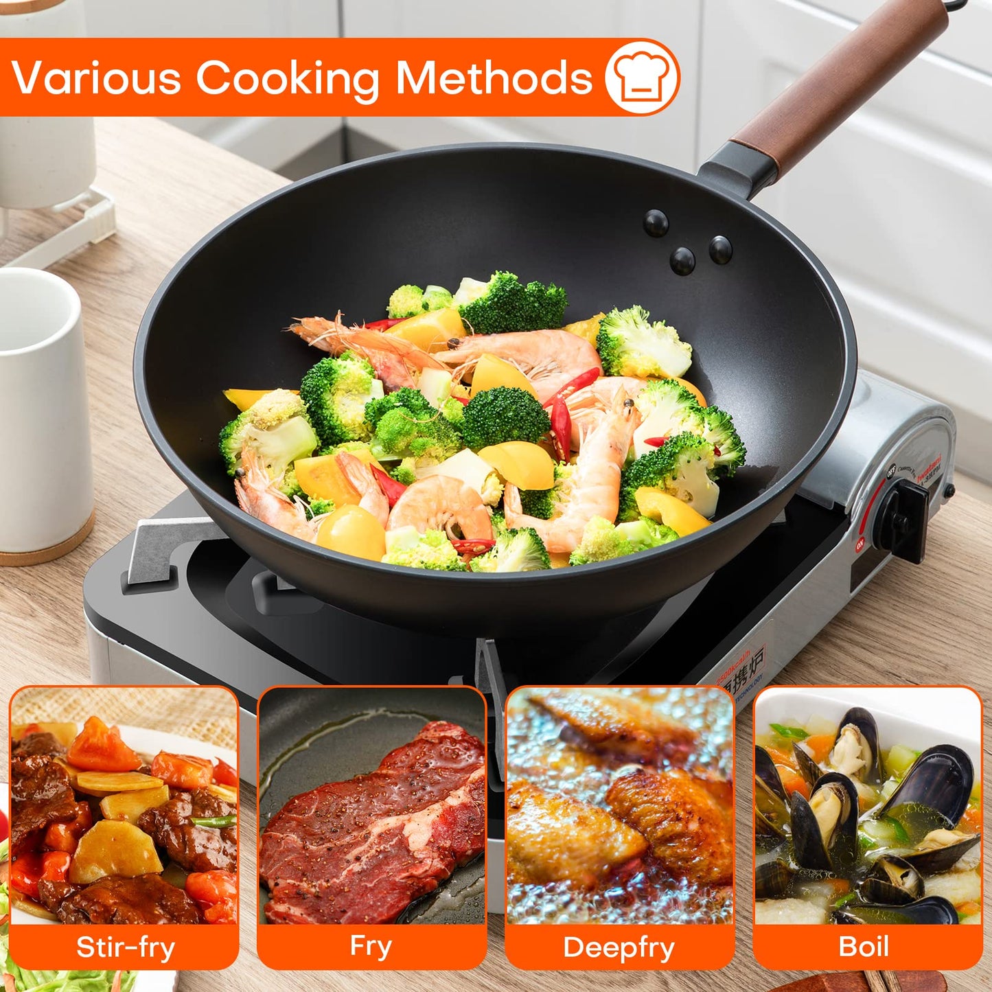 - Jobin 33cm/5.6L Non Stick Wok With Lid -
