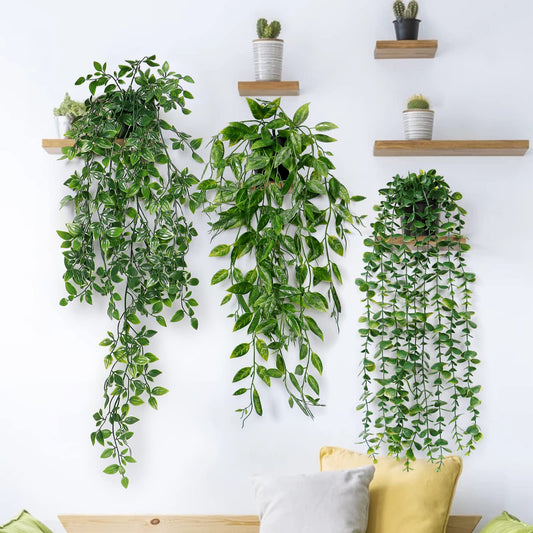 - Dremisland Artificial Plant | Eucalyptus | Set of 3 Decorative Artificial Hanging Plants -