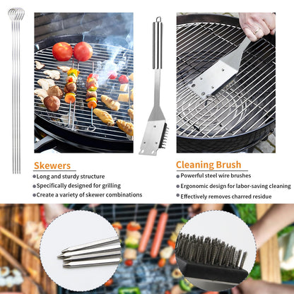 11Pcs BBQ Grill Tools Set Fathers Day Grill Gifts with Storage Bag, Practical Versatile Stainless Steel Grilling Accessories Barbecue Utensil Gifts for Men Camping Picnics Family Barbecues