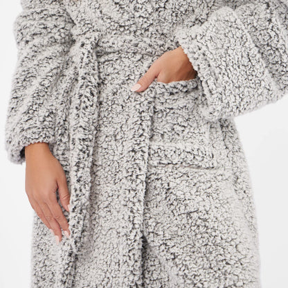 Brentfords Teddy Marl Super Soft Warm Fleece Adults Dressing Gown Full-Length Womens Ladies Robe, Charcoal Grey