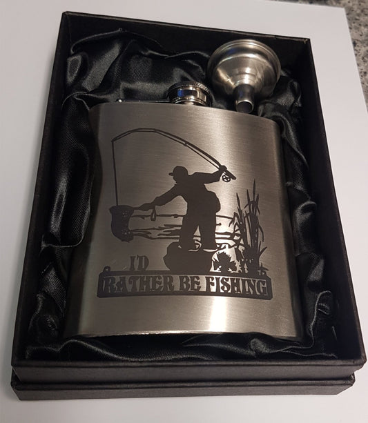 7oz Hip Flask Fishing Gift boxed hf3 can be Personalised Engraved Free