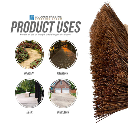 10” Garden Broom Outdoor with Wooden Handle Natural Stiff Bassine Hard Bristle Broom Yard Brush Heavy Duty Broom Outdoor Stiff Sweeping Yard Brush by The Dustpan and Brush Store