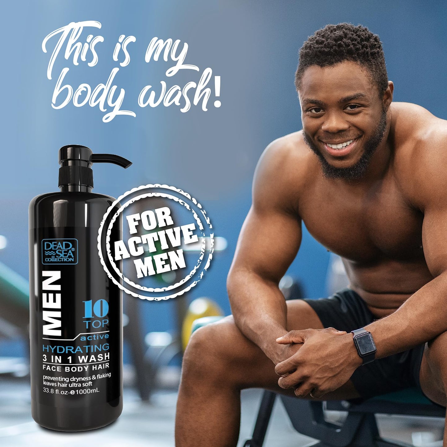 Dead Sea Collection 3 in 1 Mens Shower Gel Top 10 - Body Wash, Shampoo for Men, Face Wash - Pack of 2 (1000 ml. Each)