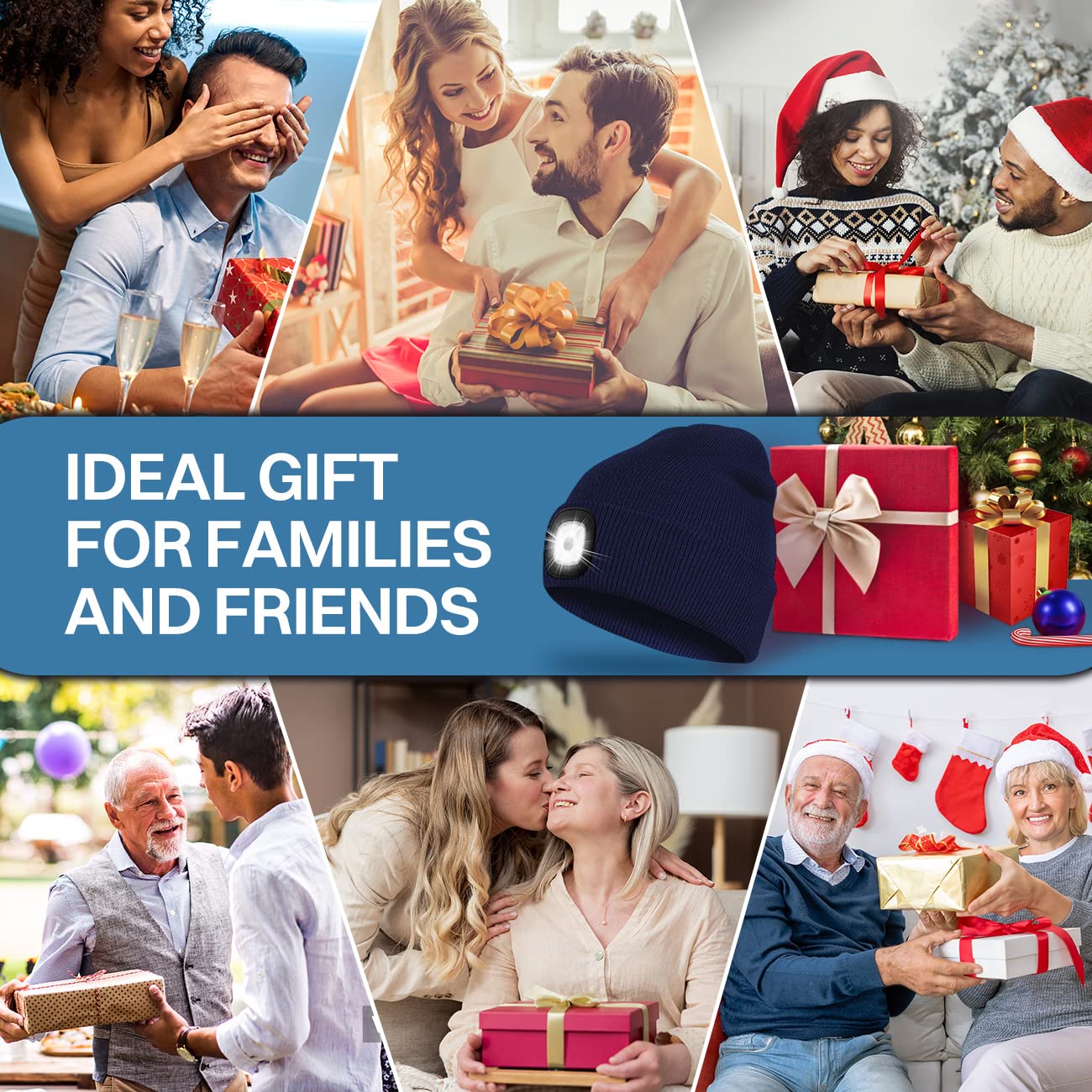 Bosttor LED Lighted Beanie Torch Hat, Knit Winter Hat for Men Dad Women, Unisex Beanie for Fishing Running Cycling, Cool Gadgets Presents Stocking Fillers Black