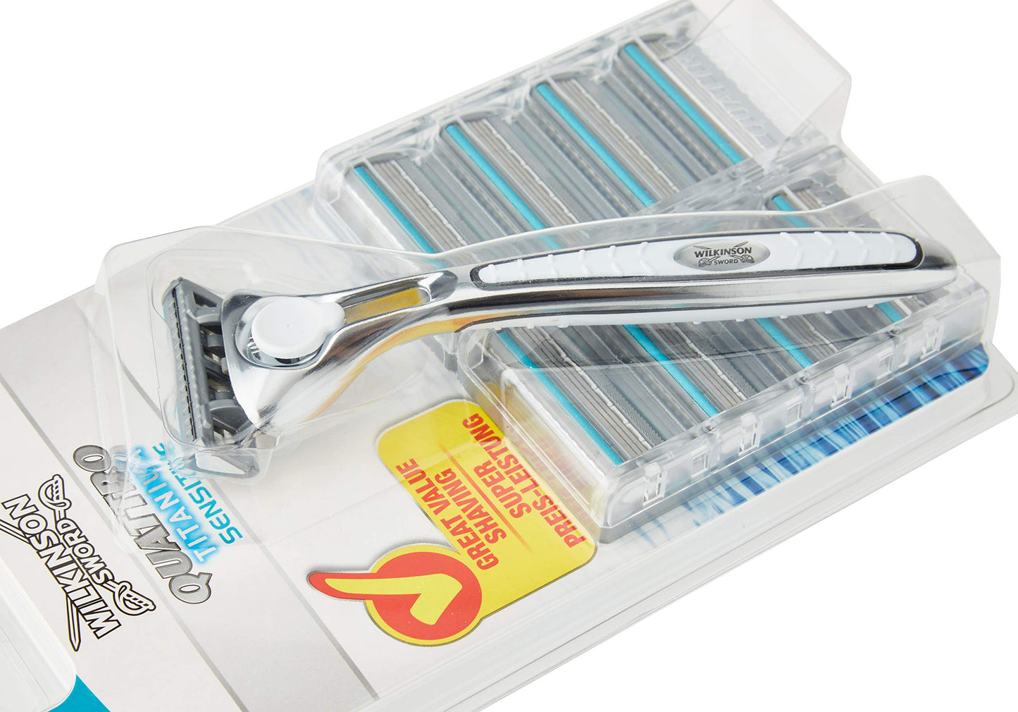- WILKINSON SWORD - Quattro Titanium For Men | Sensitive Comfort | Razor Handle + 9 Blade Refills