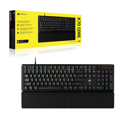 CORSAIR K70 CORE RGB Mechanical Wired Gaming Keyboard with Palmrest – Pre-lubricated Corsair MLX Red Linear Switches – Sound Dampening – iCUE Compatible – QWERTY UK – PC, Mac, PS5, PS4, Xbox – Black