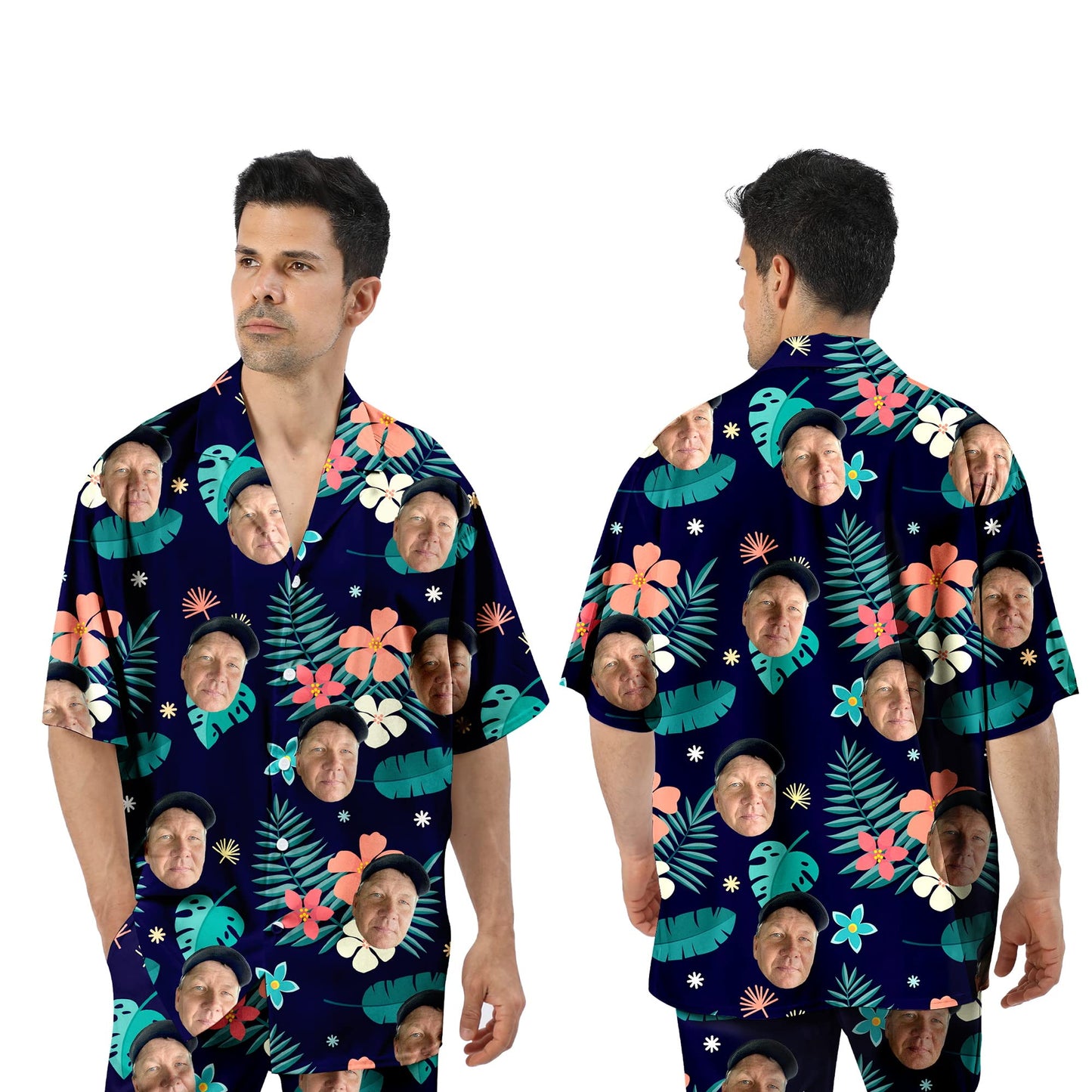 - KEMEILA Custom Face Summer Hawaiian Shirt | Personalized Photo Flower Print T-Shirts -